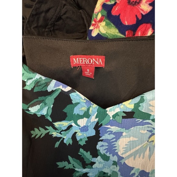 Merona Tank Dress Blue Green Lined Sheer Dark Floral Fairy Y2K babydoll S - Picture 3 of 10